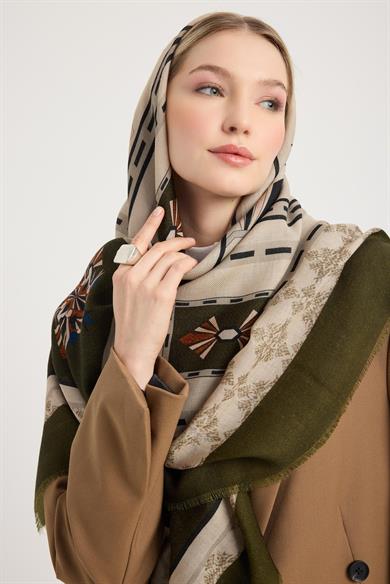 TUSEM YÜN İPEK EŞARP 110*110 CM - YEŞİL