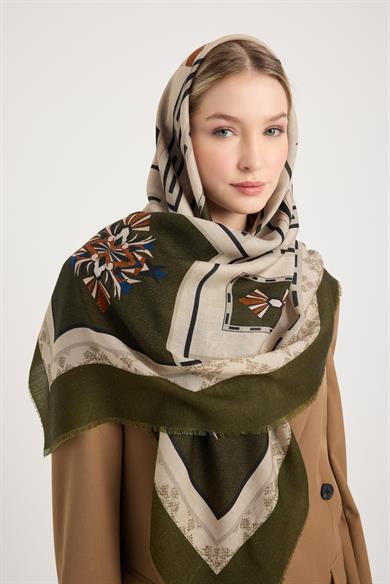 TUSEM YÜN İPEK EŞARP 110*110 CM - YEŞİL