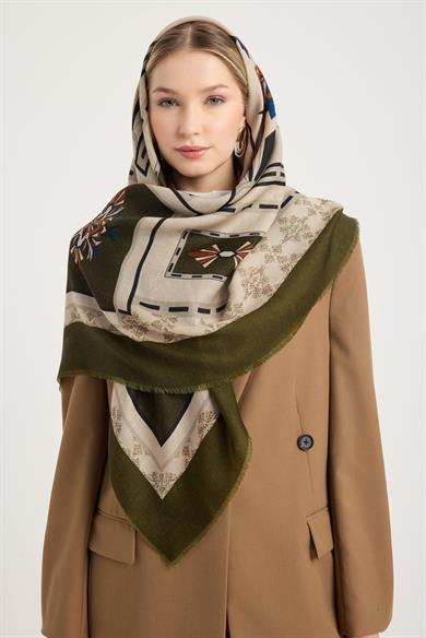 TUSEM YÜN İPEK EŞARP 110*110 CM - YEŞİL