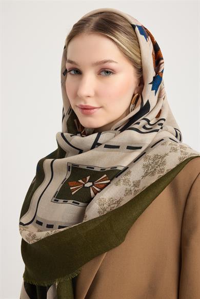 TUSEM YÜN İPEK EŞARP 110*110 CM - YEŞİL