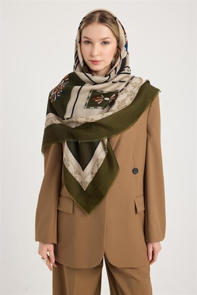 TUSEM YÜN İPEK EŞARP 110*110 CM - YEŞİL