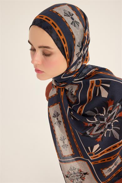 TUSEM YÜN İPEK KAŞMİR ŞAL 70*200 CM - MAVİ