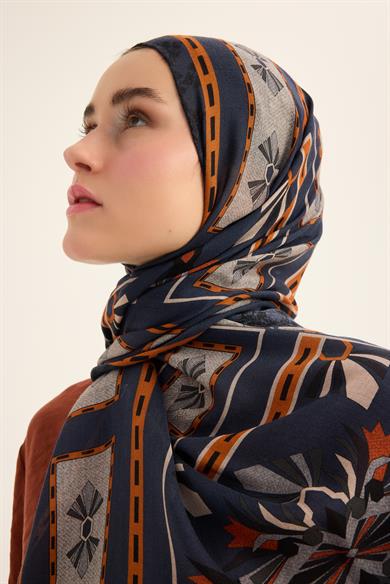 TUSEM YÜN İPEK KAŞMİR ŞAL 70*200 CM - MAVİ