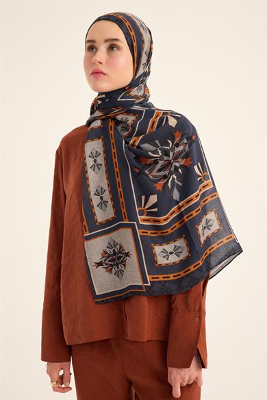 TUSEM YÜN İPEK KAŞMİR ŞAL 70*200 CM - MAVİ