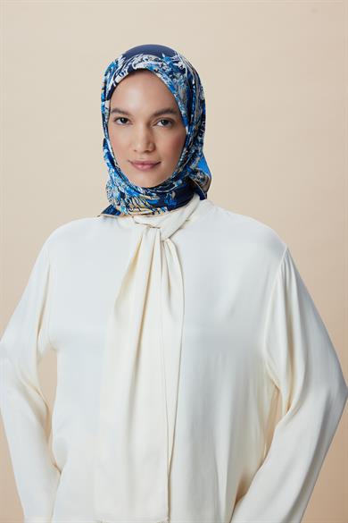 TUVANA MULBERRY İPEK EŞARP 90*90 CM - MAVİ