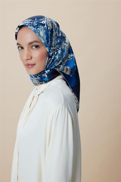TUVANA MULBERRY İPEK EŞARP 90*90 CM - MAVİ