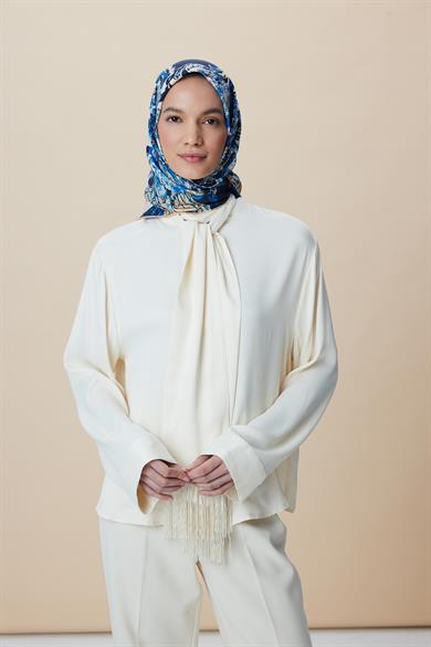TUVANA MULBERRY İPEK EŞARP 90*90 CM - MAVİ