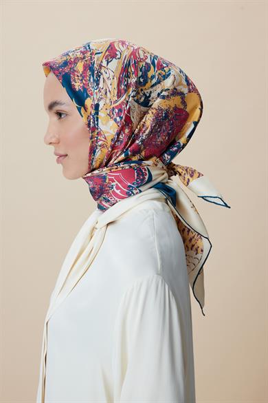 TUVANA MULBERRY İPEK EŞARP 90*90 CM - NAR ÇİÇEĞİ