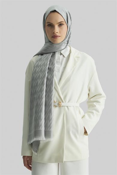 UMAY %100 İPEK JAKARLI ŞAL-AÇIK GRİ