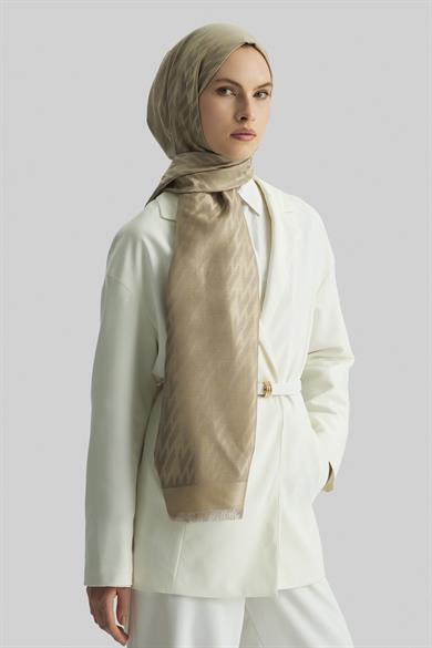 UMAY %100 İPEK JAKARLI ŞAL-BEJ