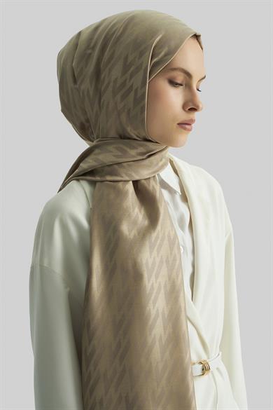 UMAY %100 İPEK JAKARLI ŞAL-BEJ