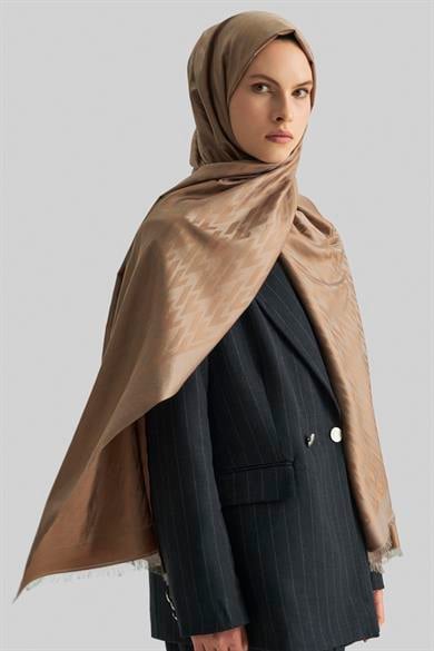 UMAY %100 İPEK JAKARLI ŞAL-CAMEL