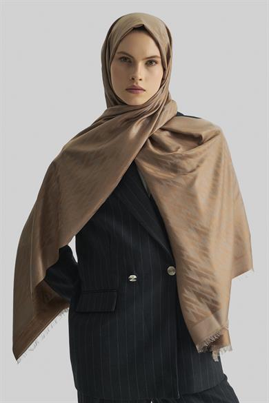 UMAY %100 İPEK JAKARLI ŞAL-CAMEL