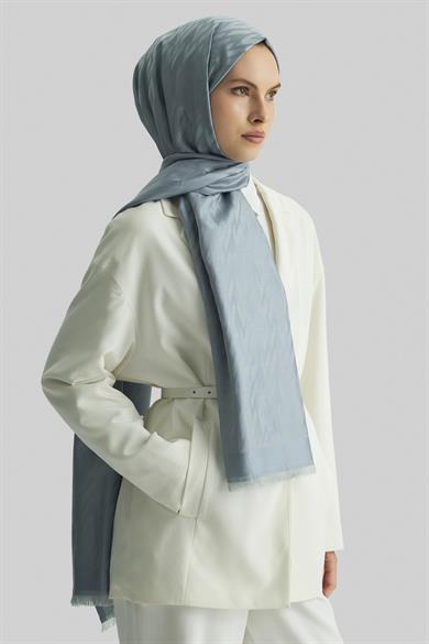 UMAY %100 İPEK JAKARLI ŞAL-GRİ MAVİ