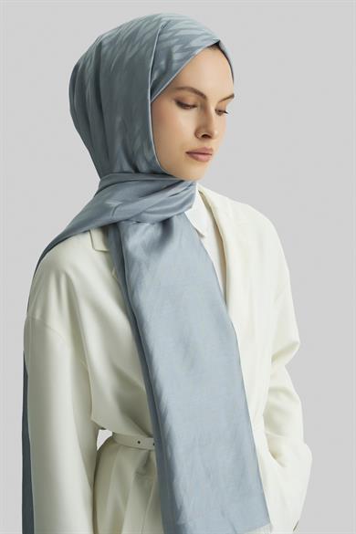 UMAY %100 İPEK JAKARLI ŞAL-GRİ MAVİ