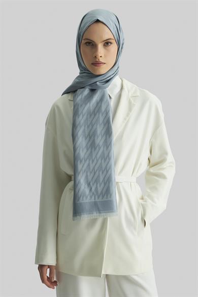 UMAY %100 İPEK JAKARLI ŞAL-GRİ MAVİ