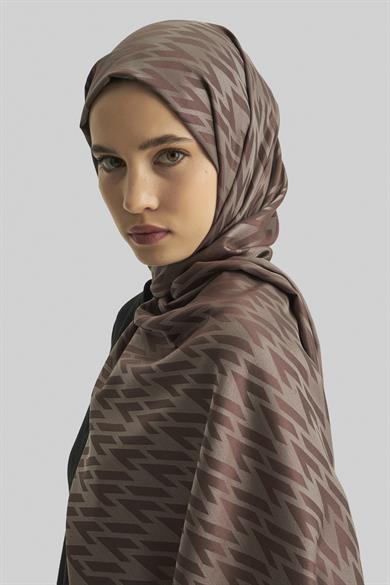 UMAY %100 İPEK JAKARLI ŞAL-KAHVERENGİ