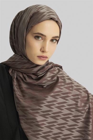 UMAY %100 İPEK JAKARLI ŞAL-KAHVERENGİ