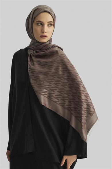 UMAY %100 İPEK JAKARLI ŞAL-KAHVERENGİ