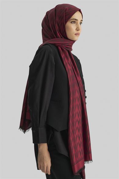 UMAY %100 İPEK JAKARLI ŞAL-KIRMIZI