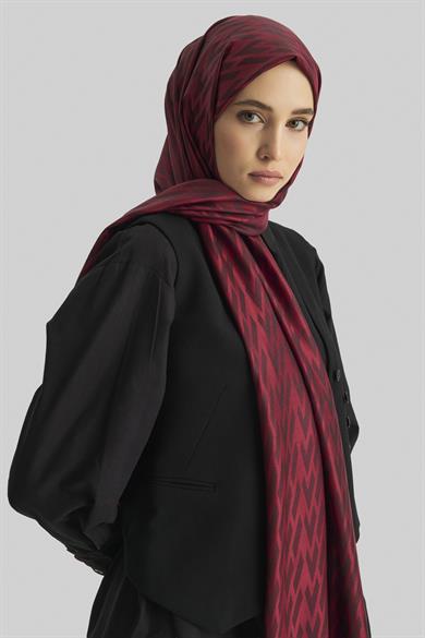 UMAY %100 İPEK JAKARLI ŞAL-KIRMIZI