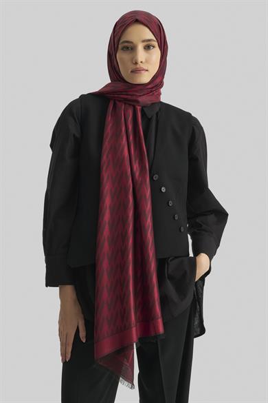 UMAY %100 İPEK JAKARLI ŞAL-KIRMIZI