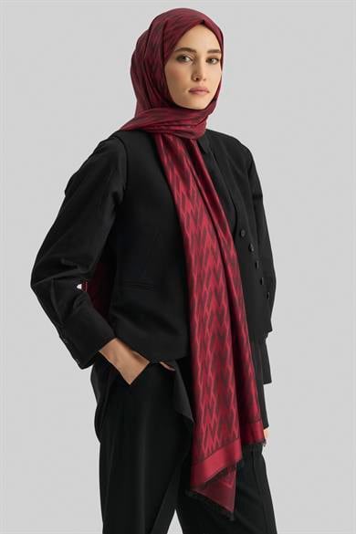 UMAY %100 İPEK JAKARLI ŞAL-KIRMIZI