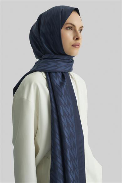 UMAY %100 İPEK JAKARLI ŞAL-KOYU MAVİ