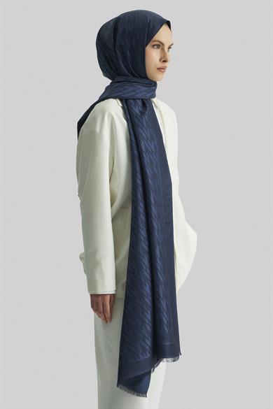 UMAY %100 İPEK JAKARLI ŞAL-KOYU MAVİ