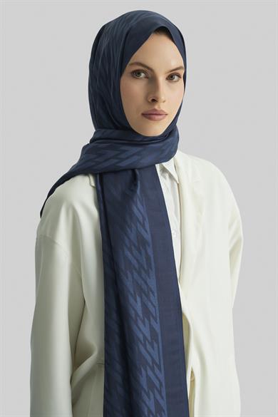 UMAY %100 İPEK JAKARLI ŞAL-KOYU MAVİ