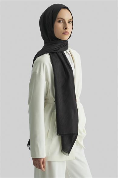 UMAY %100 İPEK JAKARLI ŞAL-SİYAH