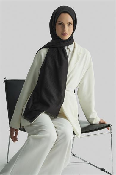 UMAY %100 İPEK JAKARLI ŞAL-SİYAH