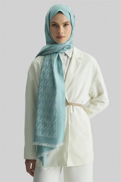 UMAY %100 İPEK JAKARLI ŞAL-TURKUAZ