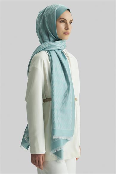 UMAY %100 İPEK JAKARLI ŞAL-TURKUAZ