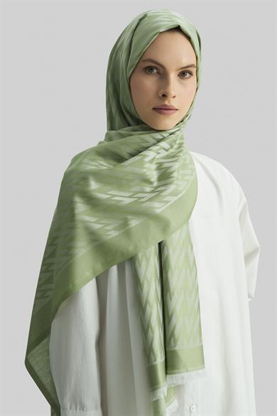 UMAY %100 İPEK JAKARLI ŞAL-YEŞİL
