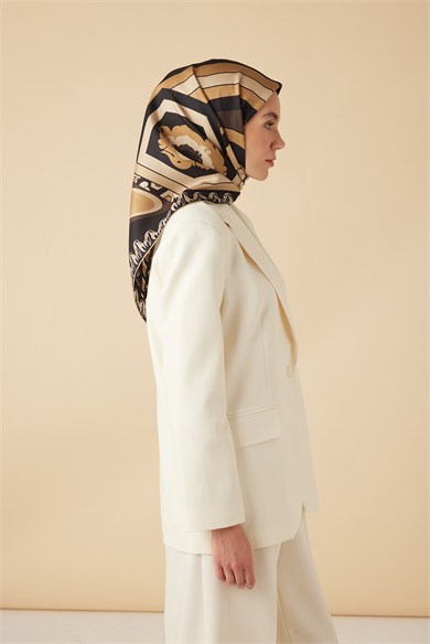 VERDA MULBERRY İPEK EŞARP 90*90 CM - GOLD SİYAH