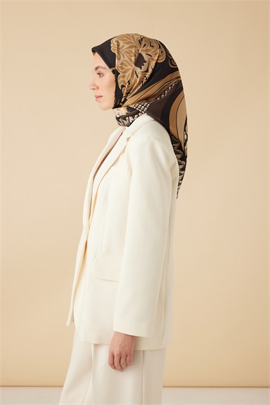 VERDA MULBERRY İPEK EŞARP 90*90 CM - GOLD SİYAH