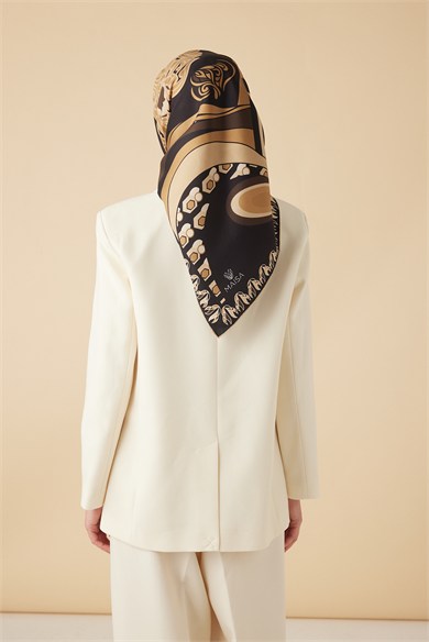 VERDA MULBERRY İPEK EŞARP 90*90 CM - GOLD SİYAH