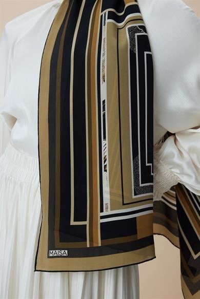 VİRA KREP İPEK ŞAL 70*190 CM - GOLD