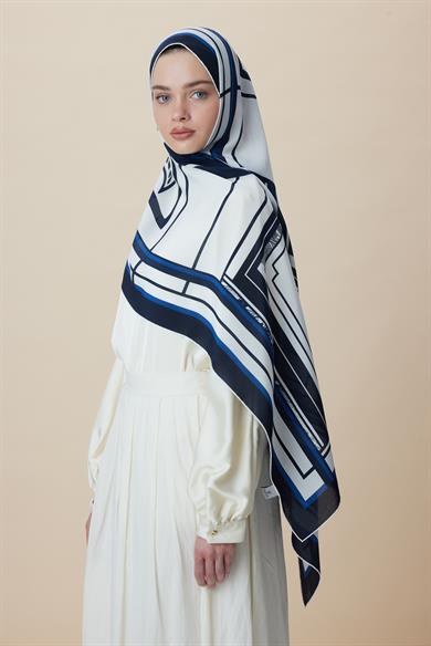 VİRA KREP İPEK ŞAL 70*190 CM - MAVİ