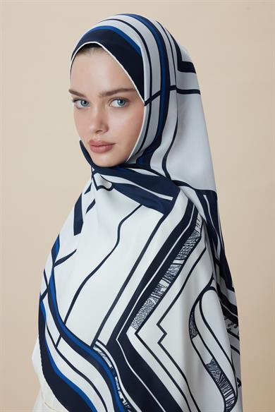 VİRA KREP İPEK ŞAL 70*190 CM - MAVİ
