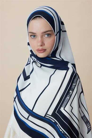 VİRA KREP İPEK ŞAL 70*190 CM - MAVİ