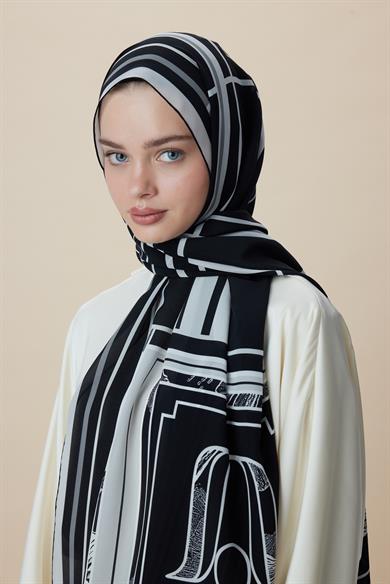 VİRA KREP İPEK ŞAL 70*190 CM - SİYAH