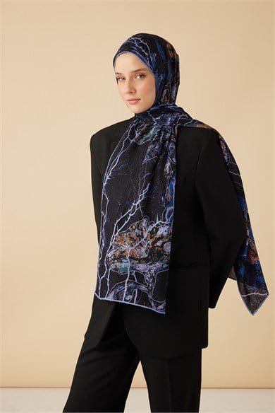 VUSLAT YÜN İPEK KAŞMİR ŞAL 70*200 CM - KOYU MAVİ