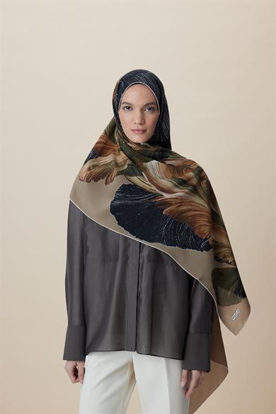 YAKAMOZ KREP İPEK ŞAL 70*190 CM - HAKİ