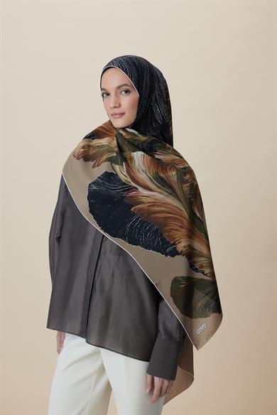 YAKAMOZ KREP İPEK ŞAL 70*190 CM - HAKİ