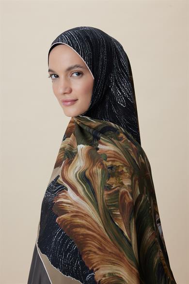 YAKAMOZ KREP İPEK ŞAL 70*190 CM - HAKİ