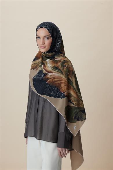 YAKAMOZ KREP İPEK ŞAL 70*190 CM - HAKİ