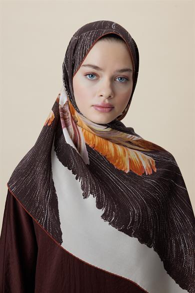 YAKAMOZ KREP İPEK ŞAL 70*190 CM - KAHVERENGİ