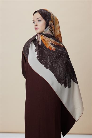 YAKAMOZ KREP İPEK ŞAL 70*190 CM - KAHVERENGİ
